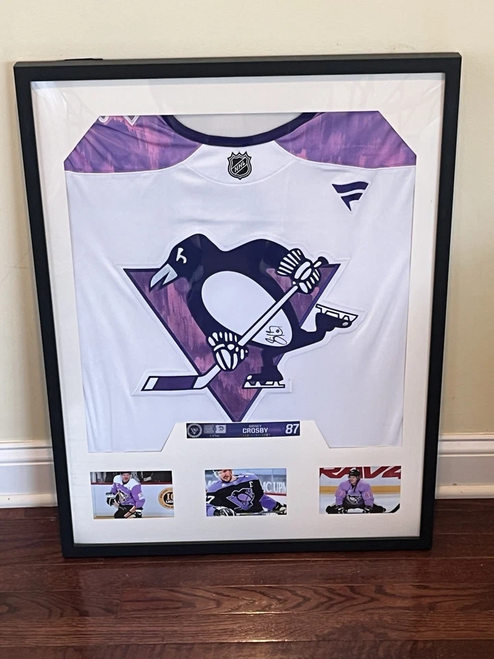 Camiseta deportiva autografiada de Sidney Crosby Penguins para peleas de hockey contra el cáncer con certificado de autenticidad JSA LOA Foto 2 de 4