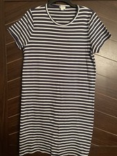 J. Crew Short-Sleeve Striped Cotton Dress Navy Ivory Size L