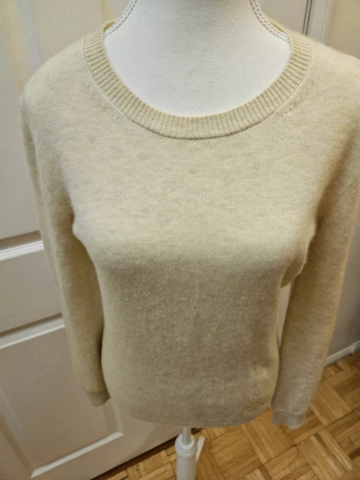 Gran Suéter Burberry Brit Amarillo Claro Bronceado Crema Logo 100% Cachemira Scoop S Foto 3 de 4