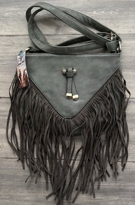 HERITAGE WEST OLIVE FRINGE CROSSBODY BOHO WESTERN BAG WITH TAG