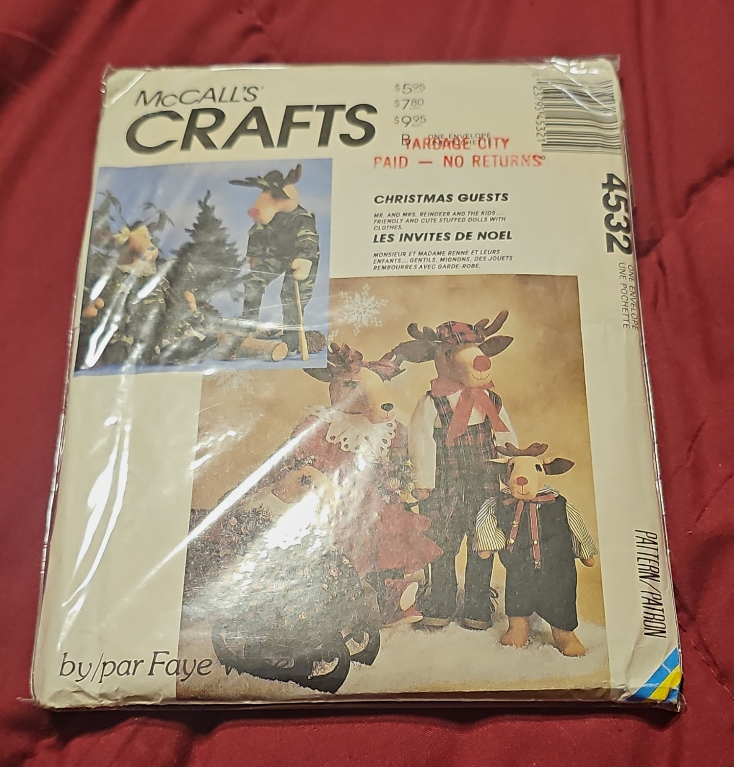McCall's Crafts 4532 Christmas Reindeer Guests Animal Sewing Pattern Vintage