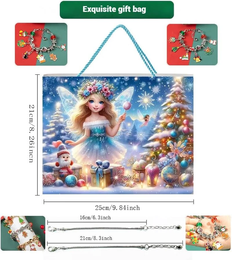 Pulsera de Navidad de Plata 2025 Pulsera Calendario de Adviento, Adolescentes Niñas 24 Días Navidad Foto 3 de 4