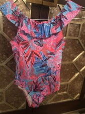 Lilly Pulitzer Girl s One Piece Ruffle Floral Swimsuit Pink Blue Purple Size 8