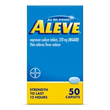 Aleve Pain Reliever Caplets 220 mg 50 Count Long Lasting Relief for Aches Pain