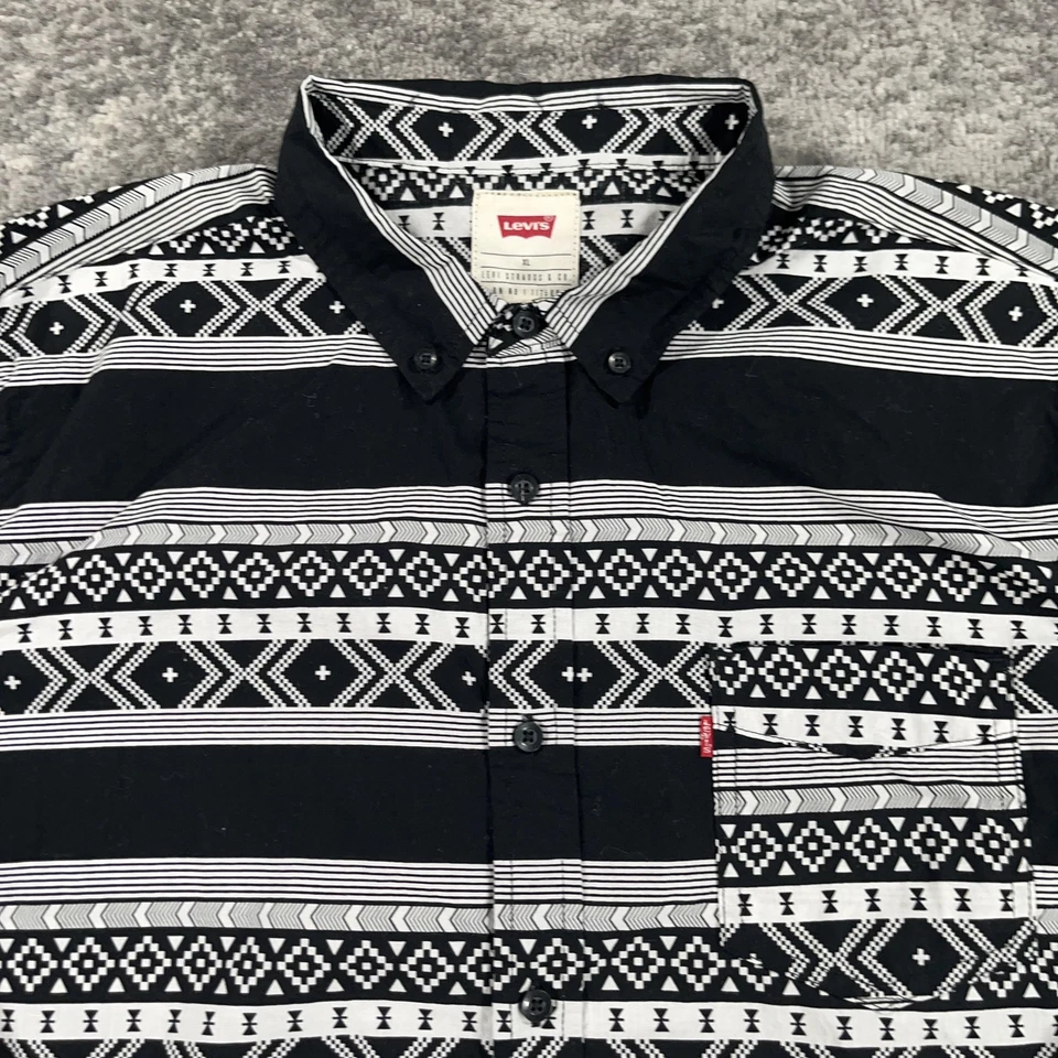 Levi's Shirt Mens XL Black White Aztec Geometric Stripe Button Down Long Sleeve - Image 2 of 4