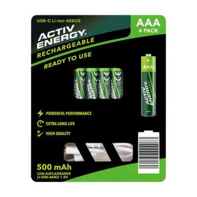 ACTIV ENERGY USB-Aufladbare LI-ION Akkus, 4er Pack, AAA 500 mAh, neu&ovp