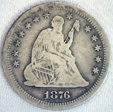 1876 S Silver Seated Liberty Quarter 25c US Coin Fine Circulated San Francisco