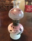 Antique Miniature Oil Lamp Painted Milk Glass