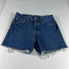Levi's Jean Shorts Men's 30* 501 Straight Blue Cut Off Frayed Denim Jorts Tag 32