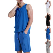 Men Summer Outfit 2-Piece Set Sleeveless Shirt and Shorts Sweatsuit Set