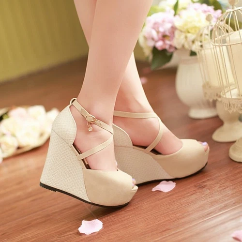 Sandalias de verano para mujer súper cuña tacón alto hebilla correa punta abierta plataforma zapatos - Imagen 9 de 14