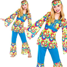 Childrens Hippy Girl Fancy Dress Costume 60's 70's Hippie Kids Outfit 5/13 Years