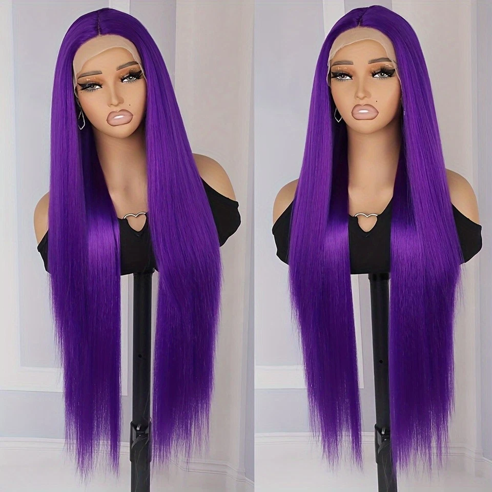 Синтетические парики с кружевной передней частью бесклеевые фиолетовый цвет волосы парик предварительно выщипанный тепловой безопасный - Изображение 3 из 4