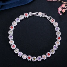 Fashion Brand Multicolor Red Purple Flower Round Cubic Zircon CZ Tennis Bracelet