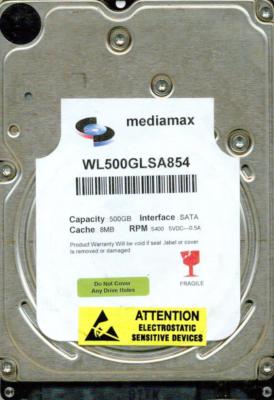 WL500GLSA854,  FW: 01.01A01   WESTERN DIGITAL SATA 500GB  LP54027