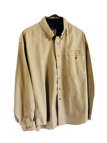 DUNBROOKE Rex Mens Safari Tan Work Shirt Size Large 100% Cotton Long Sleeves