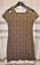 Michael Kors Animal Leopard Print Cold Shoulder Mini Dress Sz L NEW w TAGS $98