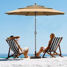 Aoodor 3 Tier Outdoor 10FT Patio Umbrella Market Table Umbrella w/Crank Brown