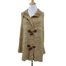 Guess Knit Acrylic Poncho Sweater Womens XS/S Toggle Buttons Zip Up Shawl Collar