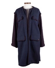 Chanel Blue Navy Cotton Blend Oversized Overcoat Size 40