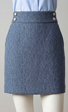 Veronica Beard Blue Tweed Mini Skirt Size 2 High Rise Lined Button Zip