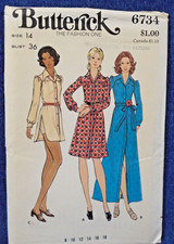 Vintage 70s Pattern Butterick 6764 Shirtdress Maxi, Mini w/ Shorts 36" Uncut