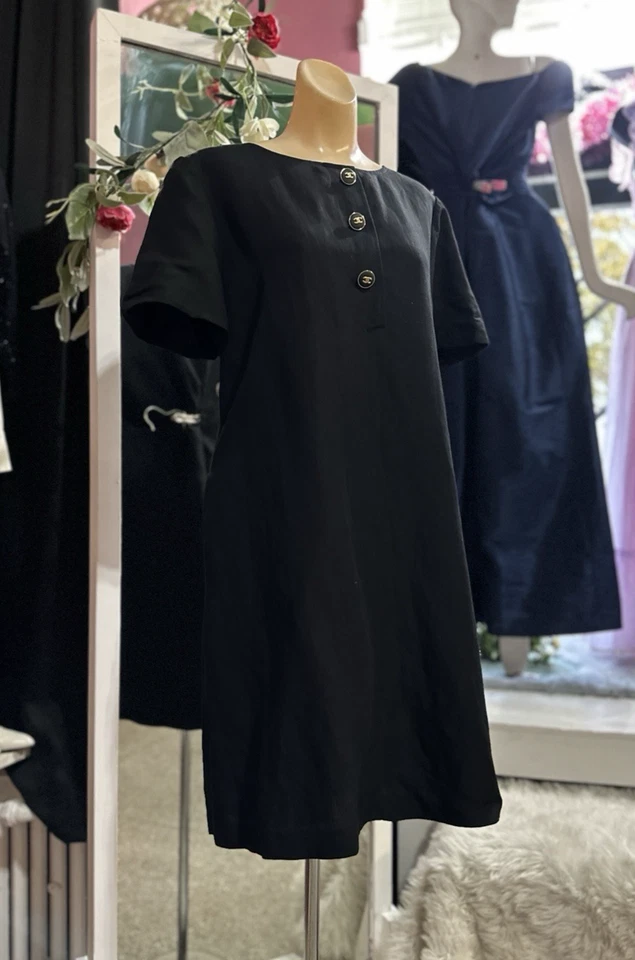 Mini Vestido Vintage Años 90 Hace 60 Negro Cambio Mod GoGo Estilo Cóctel L/XL Foto 4 de 4