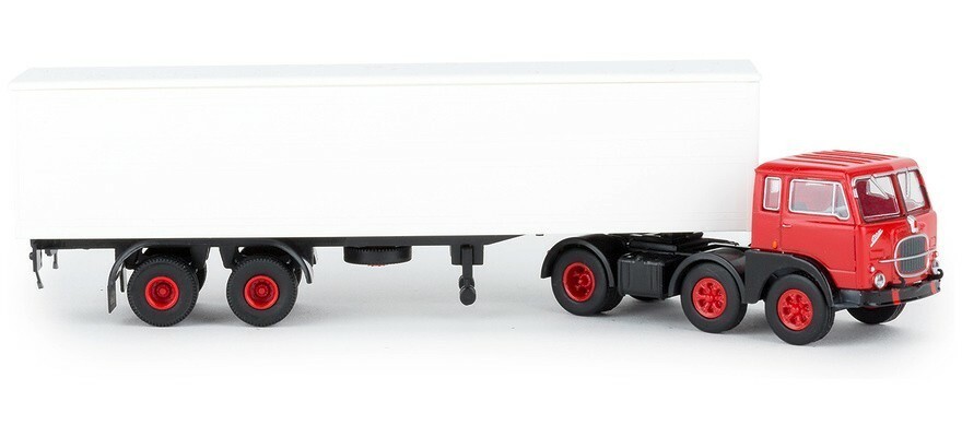 Brekina 58500 Fiat 690T Road Tractor Red with White Semitrailer 2 Axles