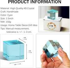 K9 Crystal Optical Glass Prism Cube Paperweight Decorative Desk Ornament Cyan