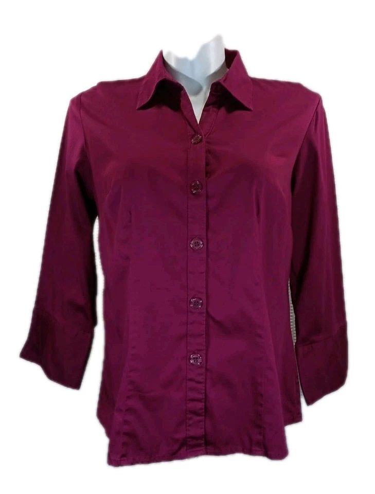 Dress Barn Princess Seamed Office/Dress Shirt Size 14/16 Stretch Burgundy  - Image 2 of 4