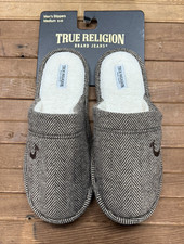 True Religion Slippers Mens Medium 9-10 Brown Cream Sherpa Lined Slip On NEW