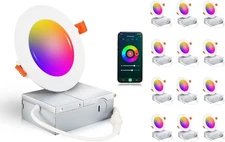 CloudyBay 4" Smart WiFi Lights 12-Pack, Alexa/Google Compatible, RGBCW, No Hub