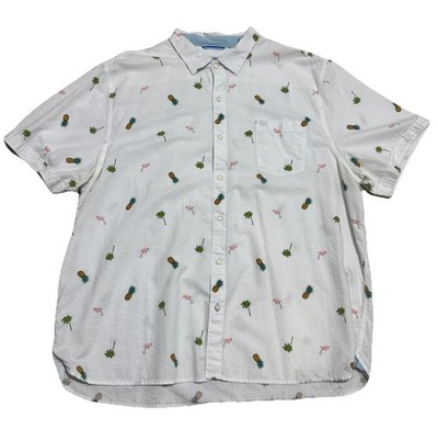 Tommy Bahama Shirt Mens 3XL Seersucker Flamingo Tango Pineapple Palm Hawaiian