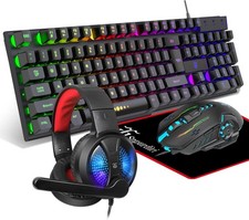 Gaming Keyboard Mouse Headset Mouse Pad Combo Set for PC Xbox PS4 Gamers