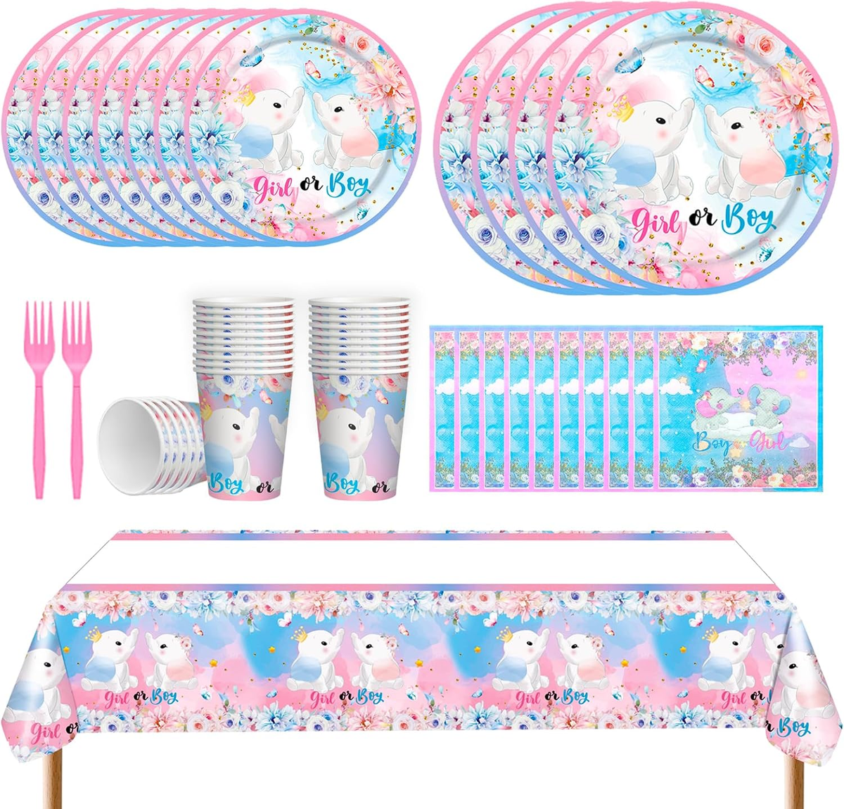 Elephant Baby Shower Decorations Plates Set ,Boy or Girl Gender