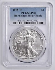 2018-W BURNISHED SILVER EAGLE SP70 PCGS Blue Label
