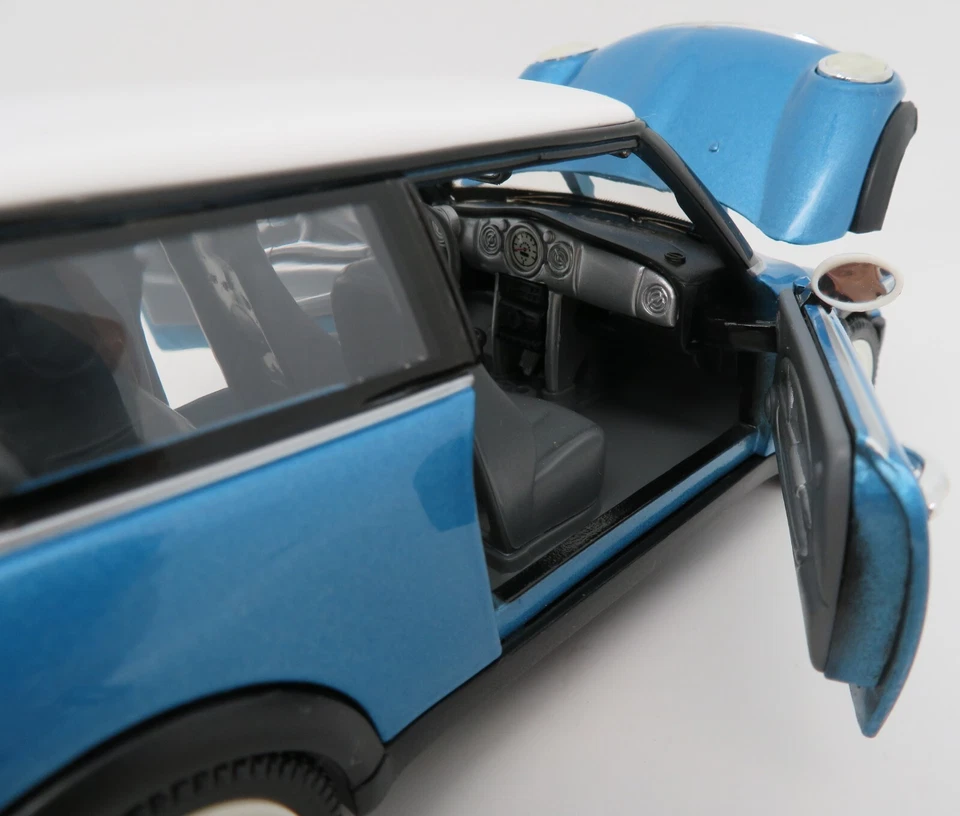 SUNNYSIDE Ltd 1/24 Austin Mini Cooper Blu Chiaro Tetto Bianco 2001 #6711 IN Box - Immagine 3 di 4