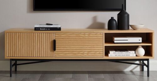 Lowboard Oak Real Wood Veneer/Black 160cm TV Cabinet TV Cabinet TV Board-