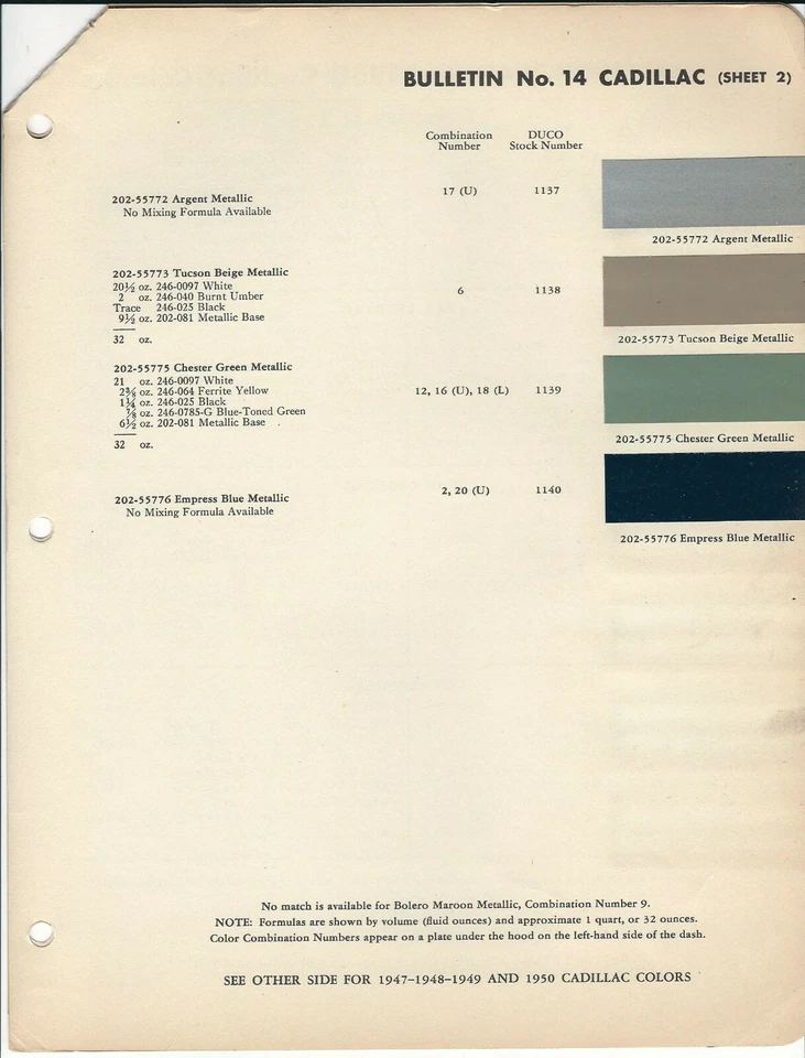 Cadillac Fleetwood serie 75 virutas de pintura 1951 y 1952 (Dupont) Foto 2 de 4
