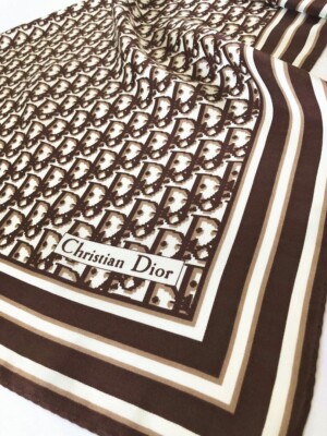 Christian Dior Logo Trotter All over Pattern Large silk scarf Used