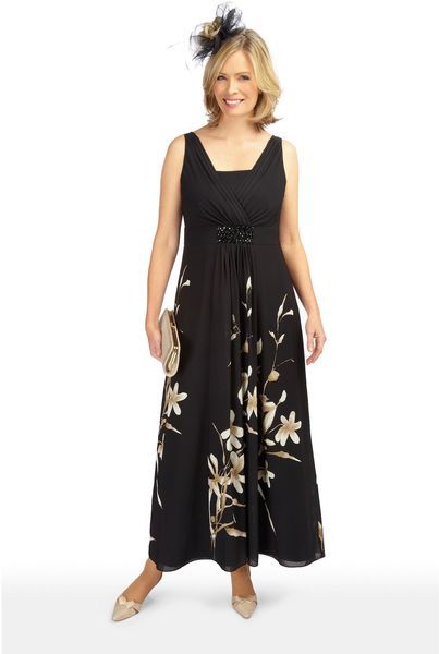 New Jacques Vert dress UK 14 Maxi Black Beige Chiffon Wedding Cruise RRP £179