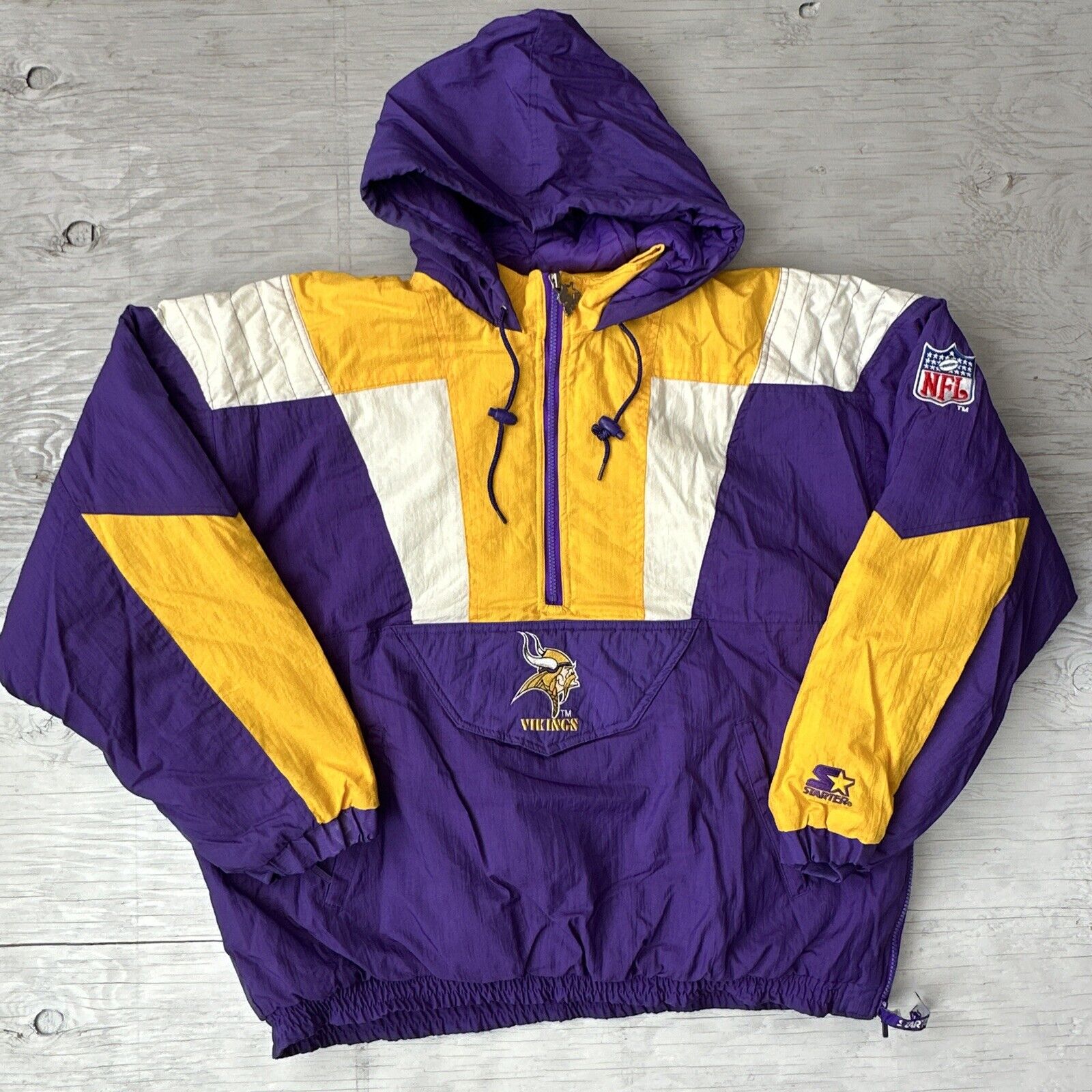 Vintage NFL Starter Minnesota Vikings Pullover Half Zip Jacket Parka Size XL