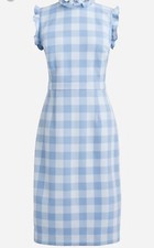 J CREW Ruffle-trim Gingham Sheath dress in stretch crepe size 8 NWT Light Blue