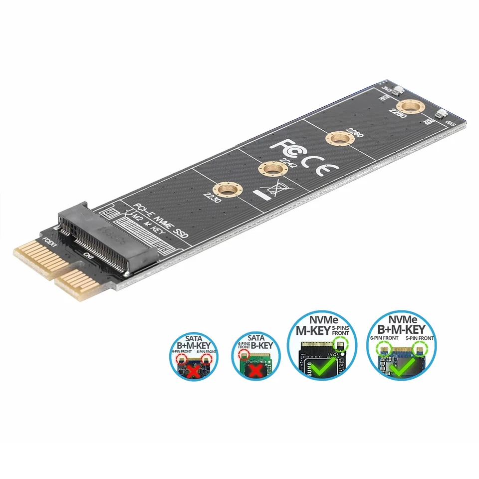 Bolwins C65 Adaptateur M.2 PCIe M Key NVMe SSD vers PCI-E 3.0 X1 - Photo 2/4
