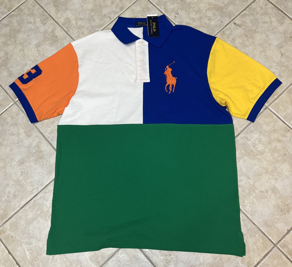 Polo Ralph Lauren Mesh Color Block BIG PONY Polo Shirt Mens XLT
