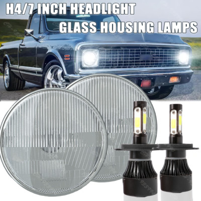 Pair 105W 7'' Round LED Headlights Hi/Lo Beam For Chevy 1975-1980 K10 K20 K5 C10
