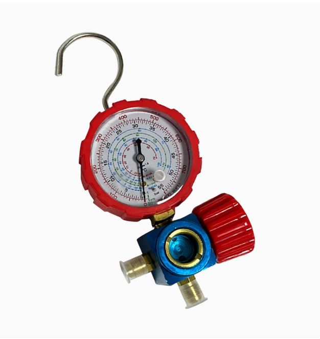 Refrigerant filling pressure gauge, automotive air conditioning