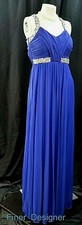 City Studio Long Formal Gown Prom Dress Royal mesh stretch beaded Juniors 1 NEW