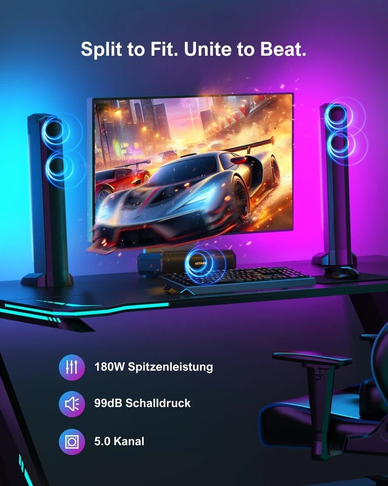 ULTIMEA 5.0 Soundbar RGB-Beleuchtung Heimkino Soundsystem + App Apollo S70 - Bild 4 von 4