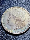 B21 💎 1884 $1 Morgan Silver Dollar  Beautiful AU Tri Colored Toner NT